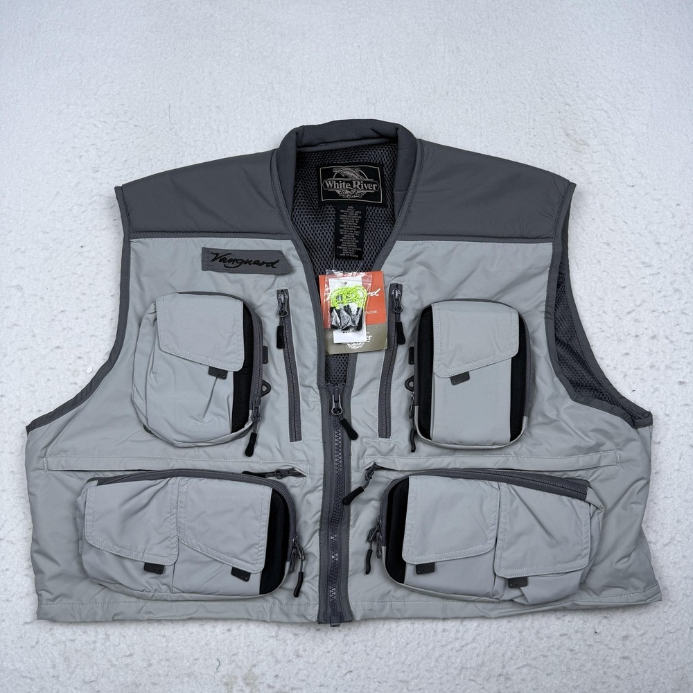 White River Fly Shop Vanguard Vest Mens 2XL Gray Fly Fishing Pockets Outdoor